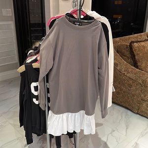 MISSGUIDED sweater dress poplin ruffle hem dark grey